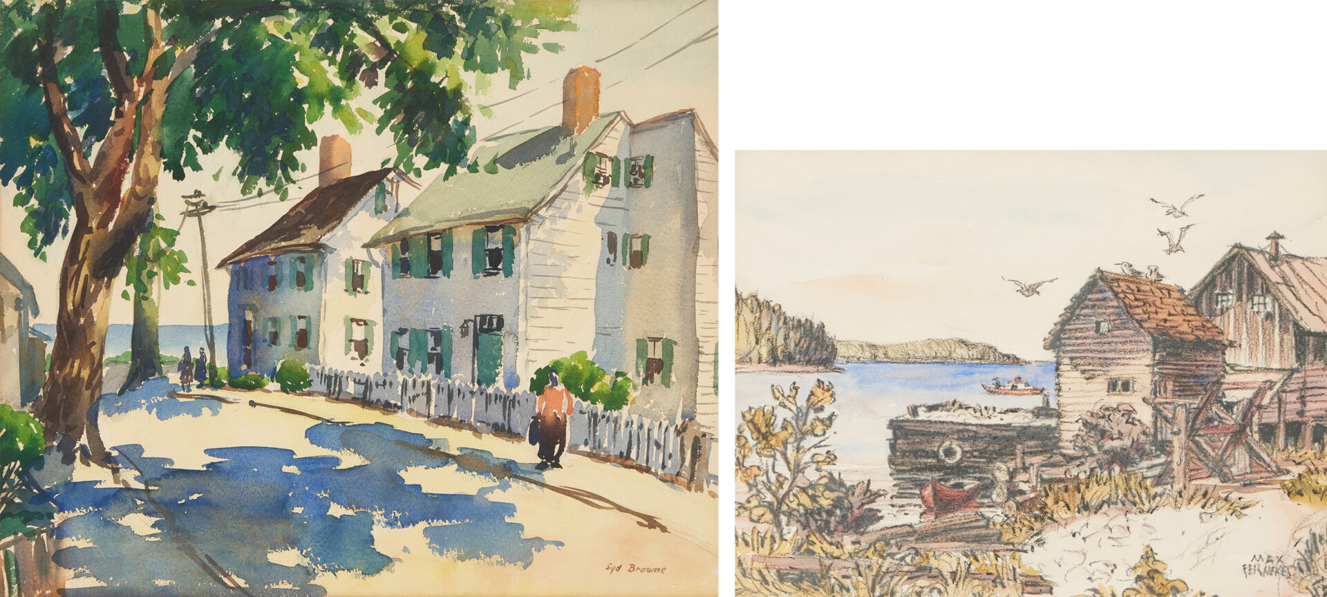 Lot 36: 2 American Watercolor Paintings, Max Fernekes & Syd Browne