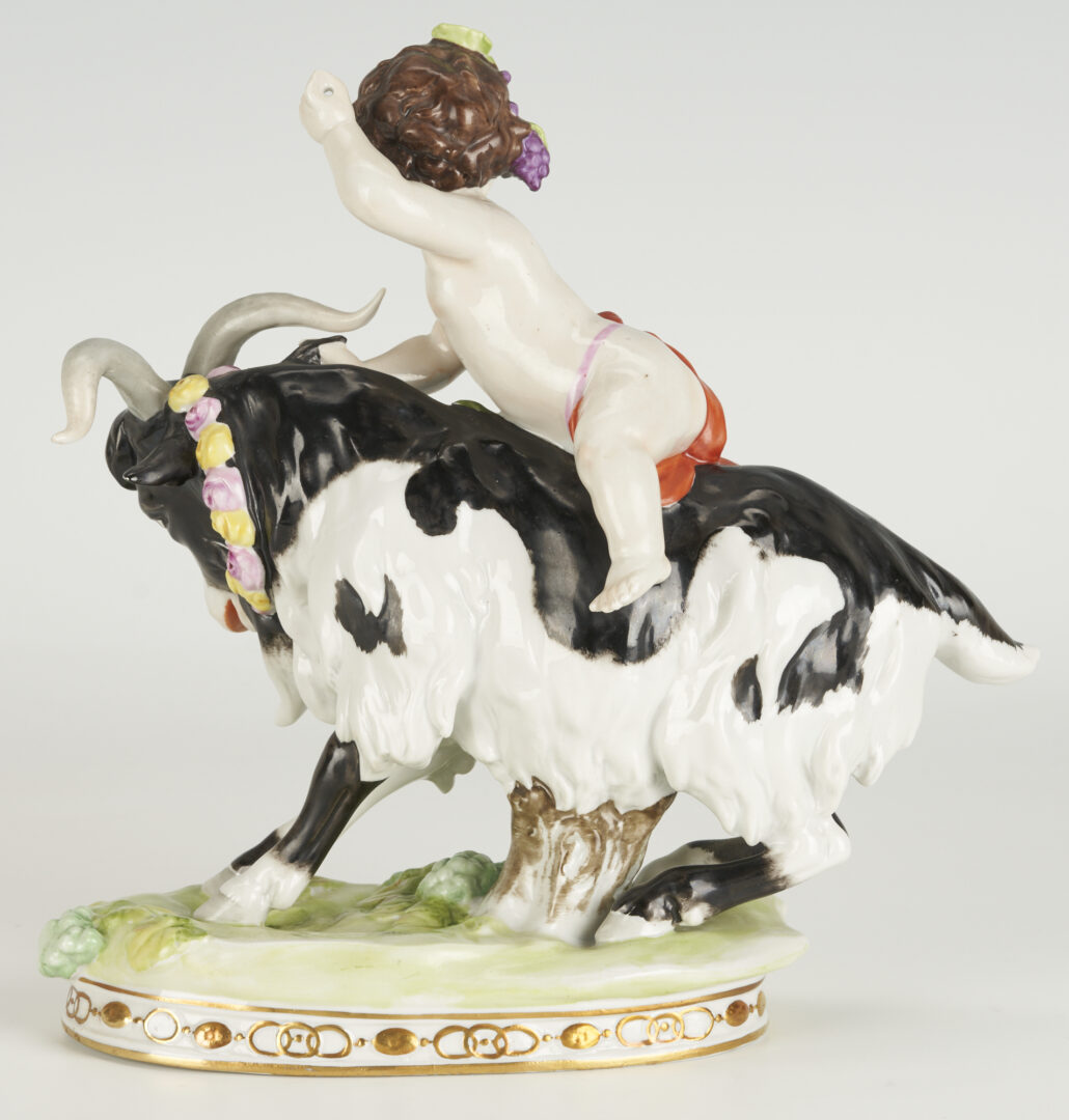 Lot 371: Pr. Porcelain & Gilt Bronze Cherub Table Lamps + Cherub w/ Goat Porcelain Figural