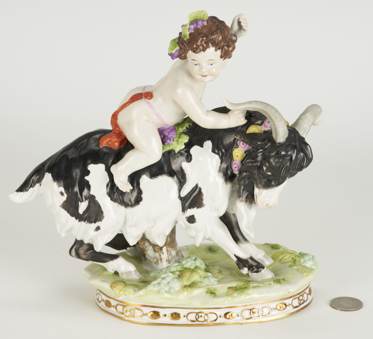 Lot 371: Pr. Porcelain & Gilt Bronze Cherub Table Lamps + Cherub w/ Goat Porcelain Figural