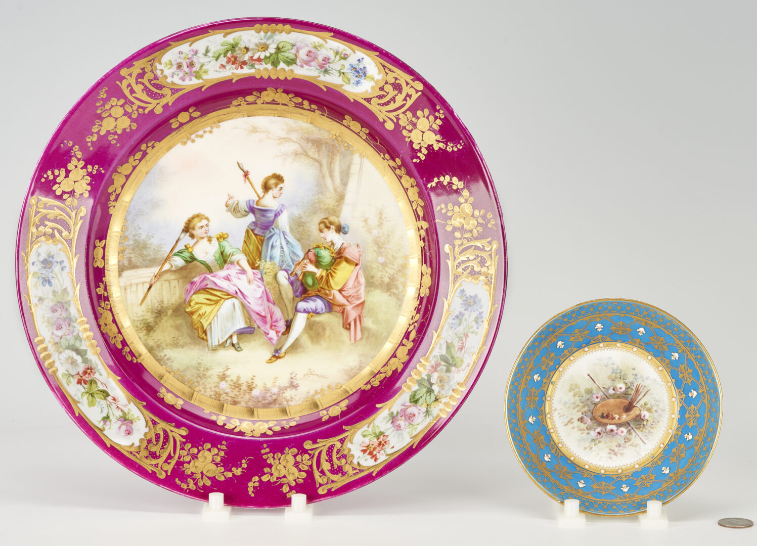 Lot 373: Two Sevres Style French Porcelain Items Incl. Charger and Deep Saucer