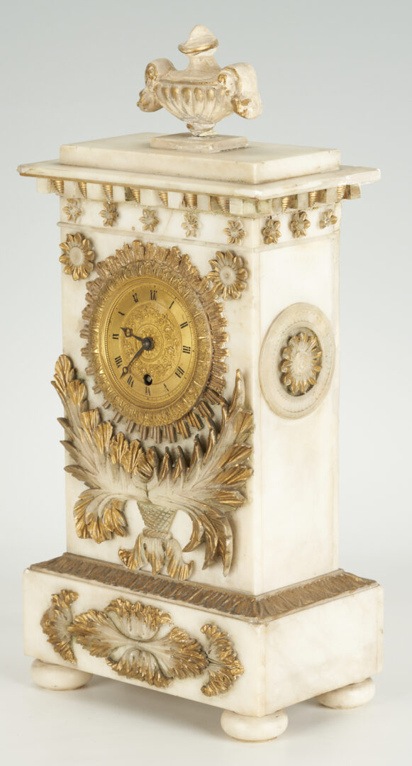 Lot 378: French Empire Style White Marble Clock & Garniture Set