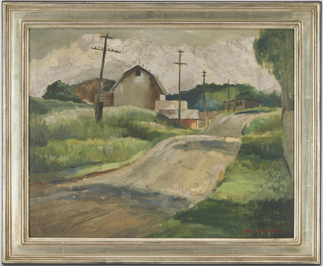 Lot 37: 2 American School Oil Landscape Paintings, incl. Signed Meredith