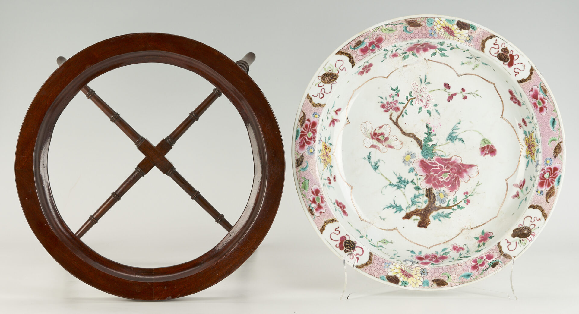 Lot 386: Chinese Famille Rose Charger with Table Stand