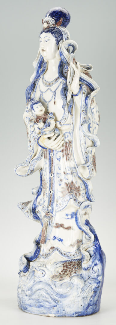 Lot 393: Large Chinese Porcelain Figure of Guanyin or Quan Yin