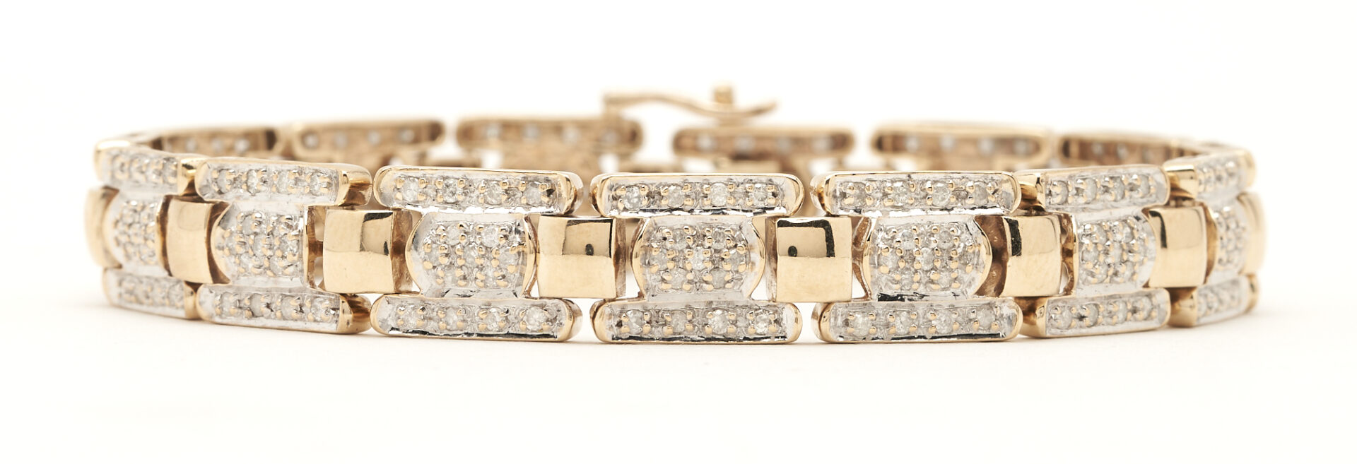 Lot 424: 10K Gold & Diamond Link Bracelet