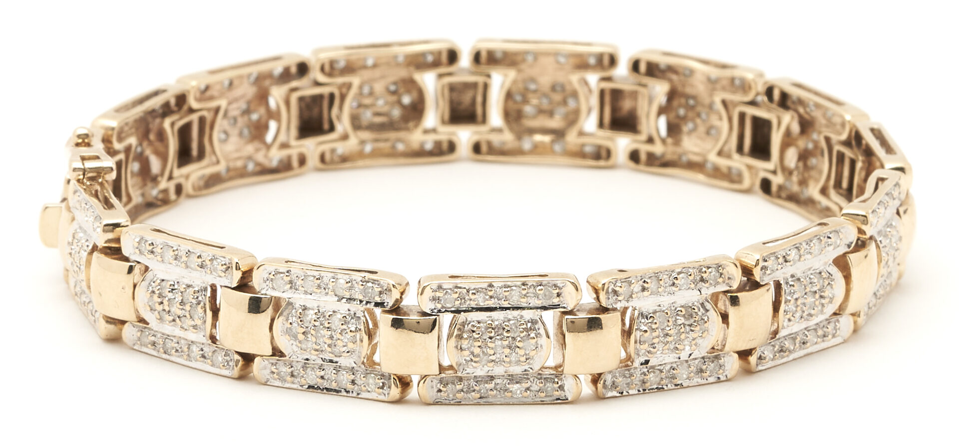 Lot 424: 10K Gold & Diamond Link Bracelet
