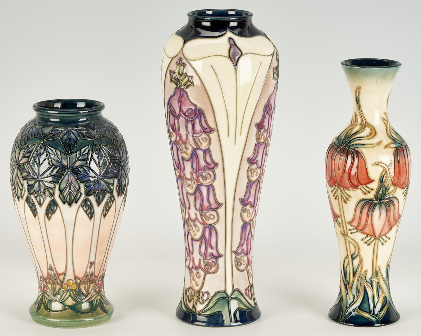 Lot 455: 6 Moorcroft Pottery Vases, incl. Cluny, Bramble, Foxglove, Cornflower, Crown Imperial & Sweet Briar