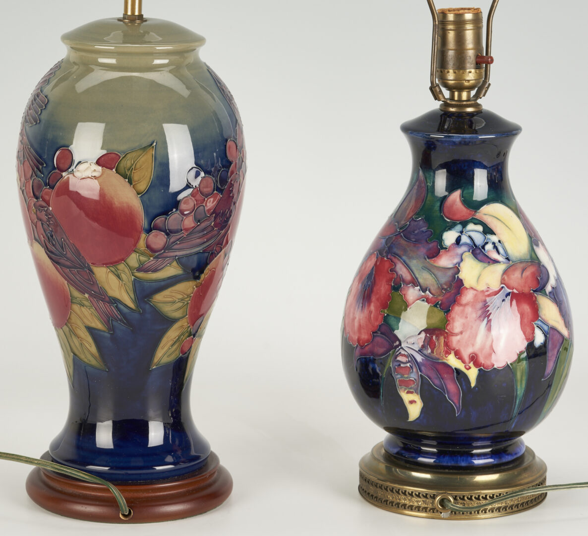 Lot 457: 2 Moorcroft Pottery Lamps, incl. Orchid & Finches