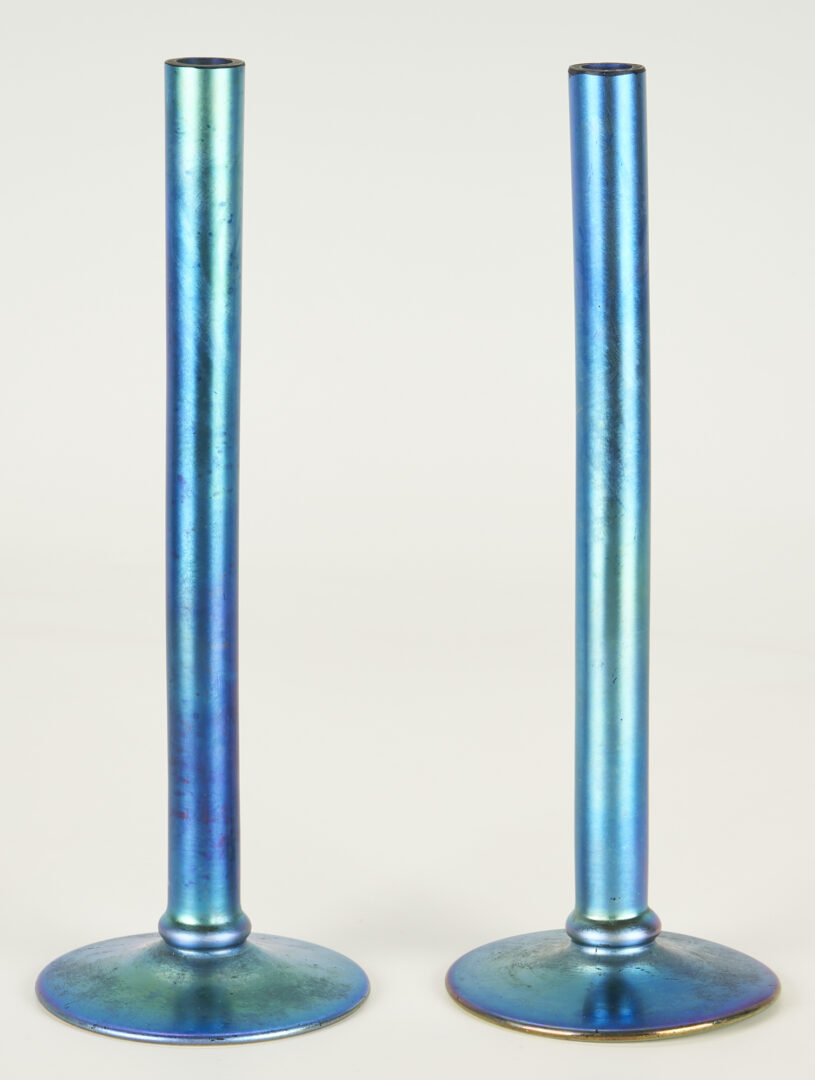 Lot 463: Steuben Blue Aurene Bowl & Pair of Candlesticks