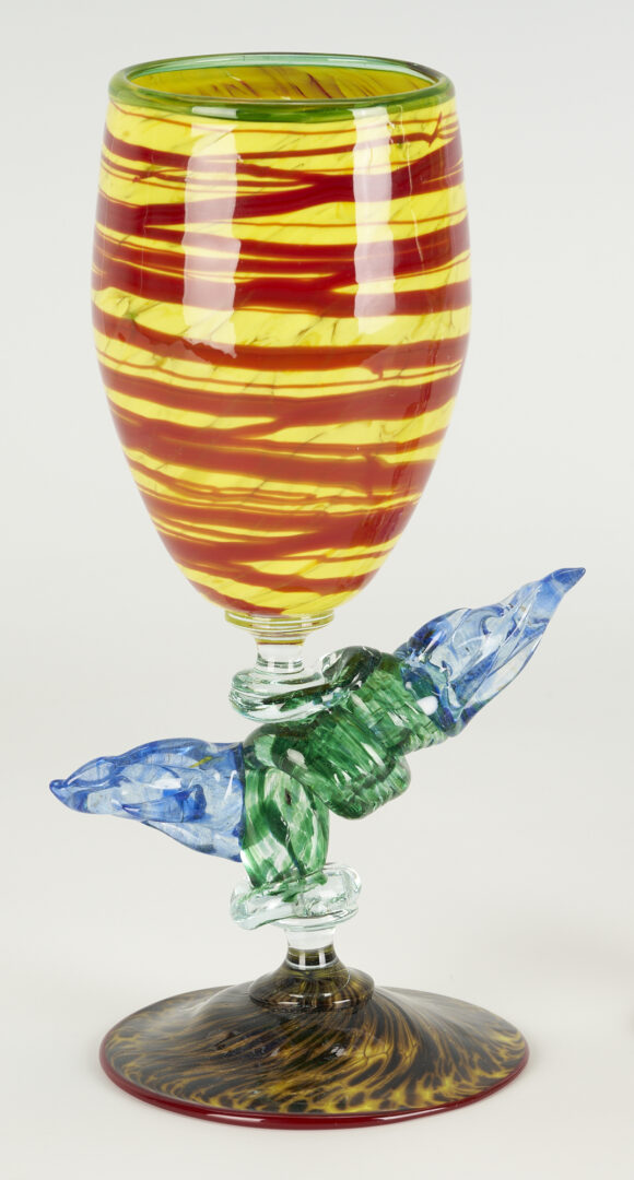 Lot 468: 3 Murano Style Art Glass Goblets & 3 Art Glass Sculptures