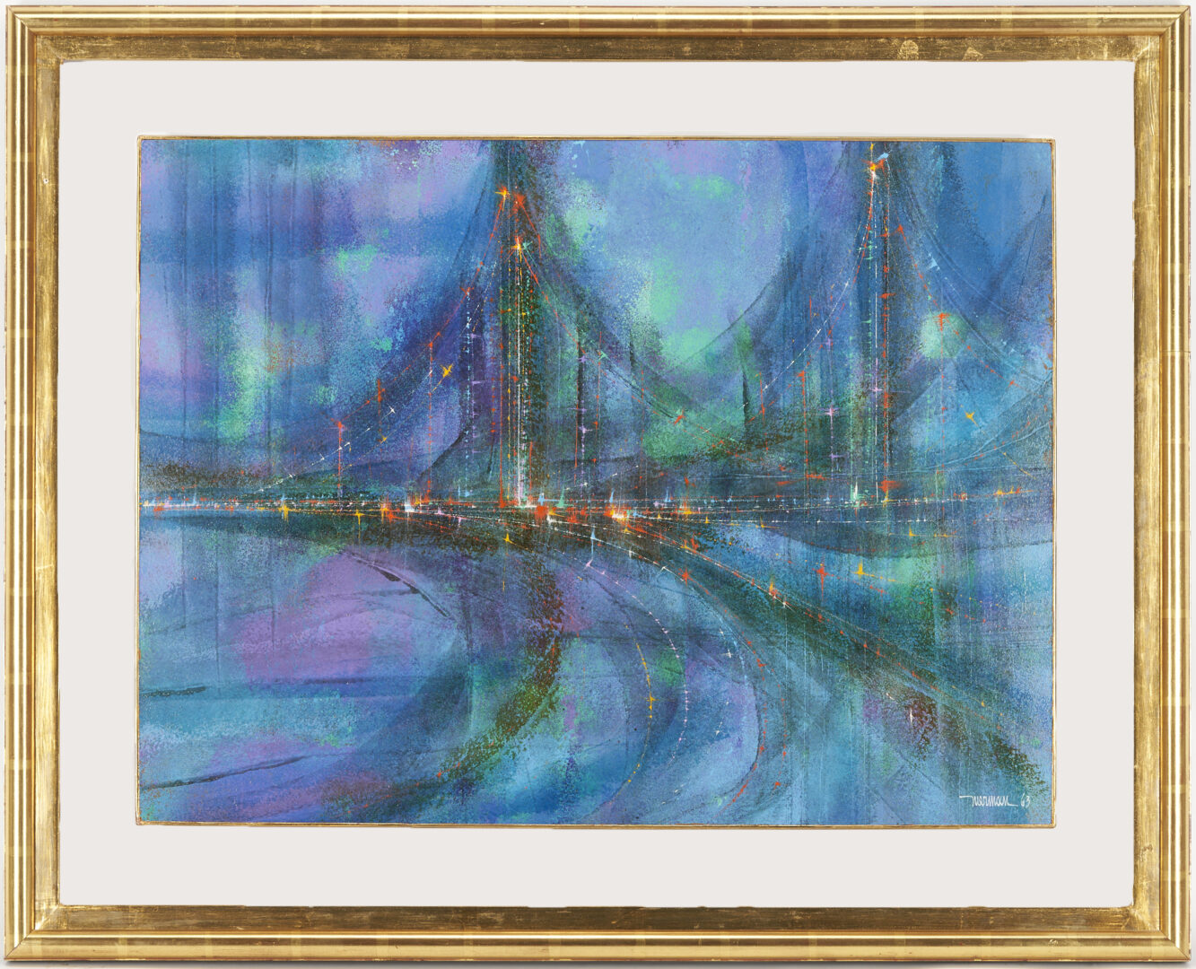 Lot 485: Leonardo Nierman Abstract Bridge Painting