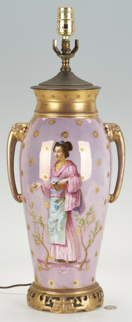 Lot 4: Charles Labarre Signed Porcelain Vase Lamp with Geisha