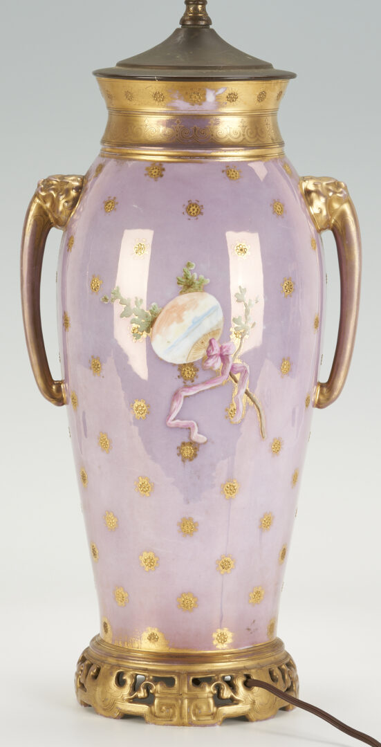 Lot 4: Charles Labarre Signed Porcelain Vase Lamp with Geisha