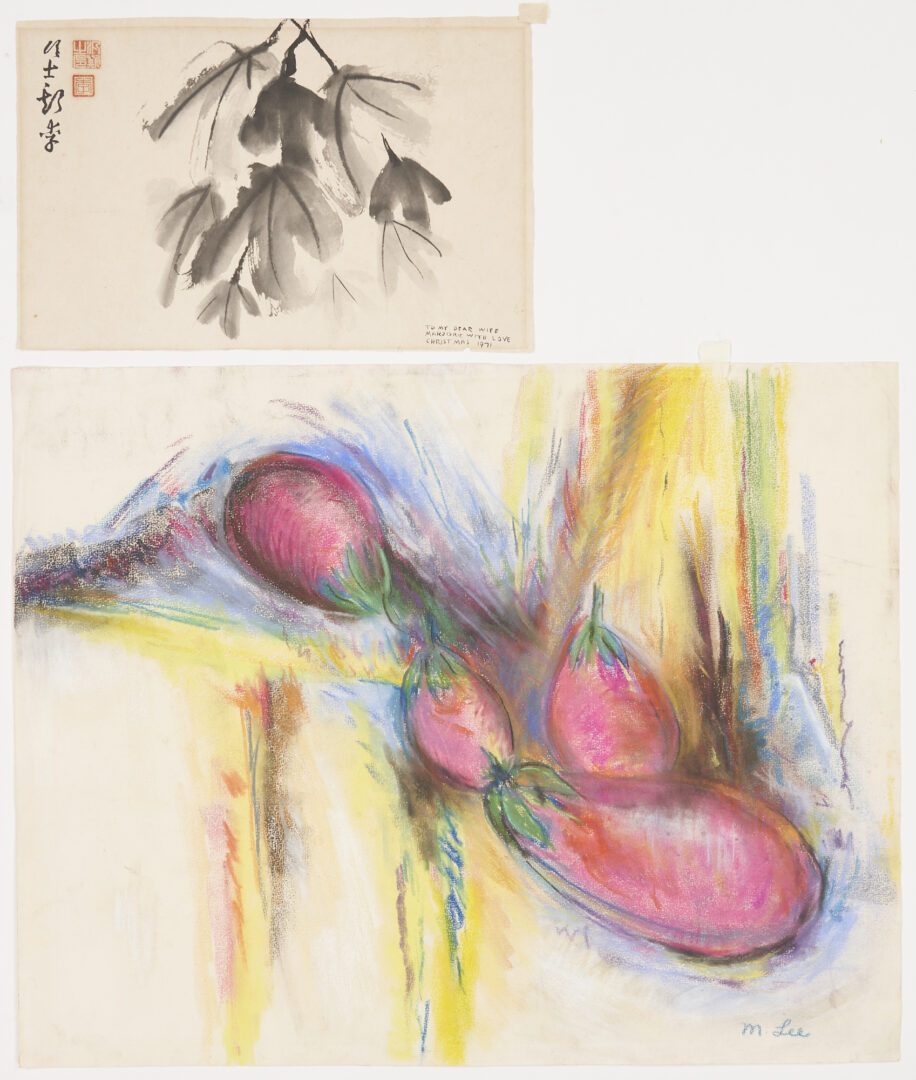Lot 506: Large Marjorie Johnson Lee Pastel Still Life plus a Chinese Watercolor Addressed to Artist