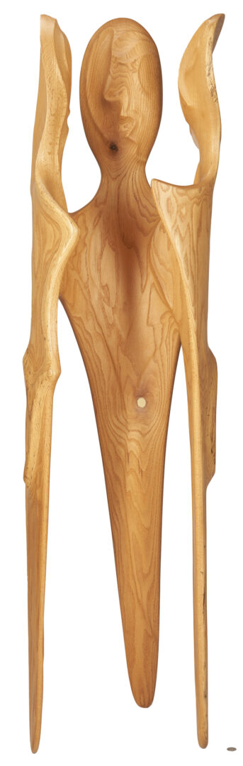 Lot 507: Bruce Peebles Tall Wood Sculpture, 3 Figures