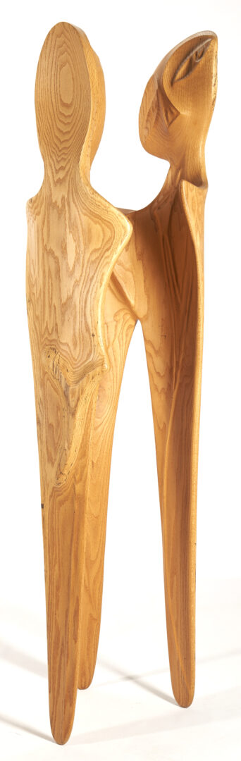 Lot 507: Bruce Peebles Tall Wood Sculpture, 3 Figures