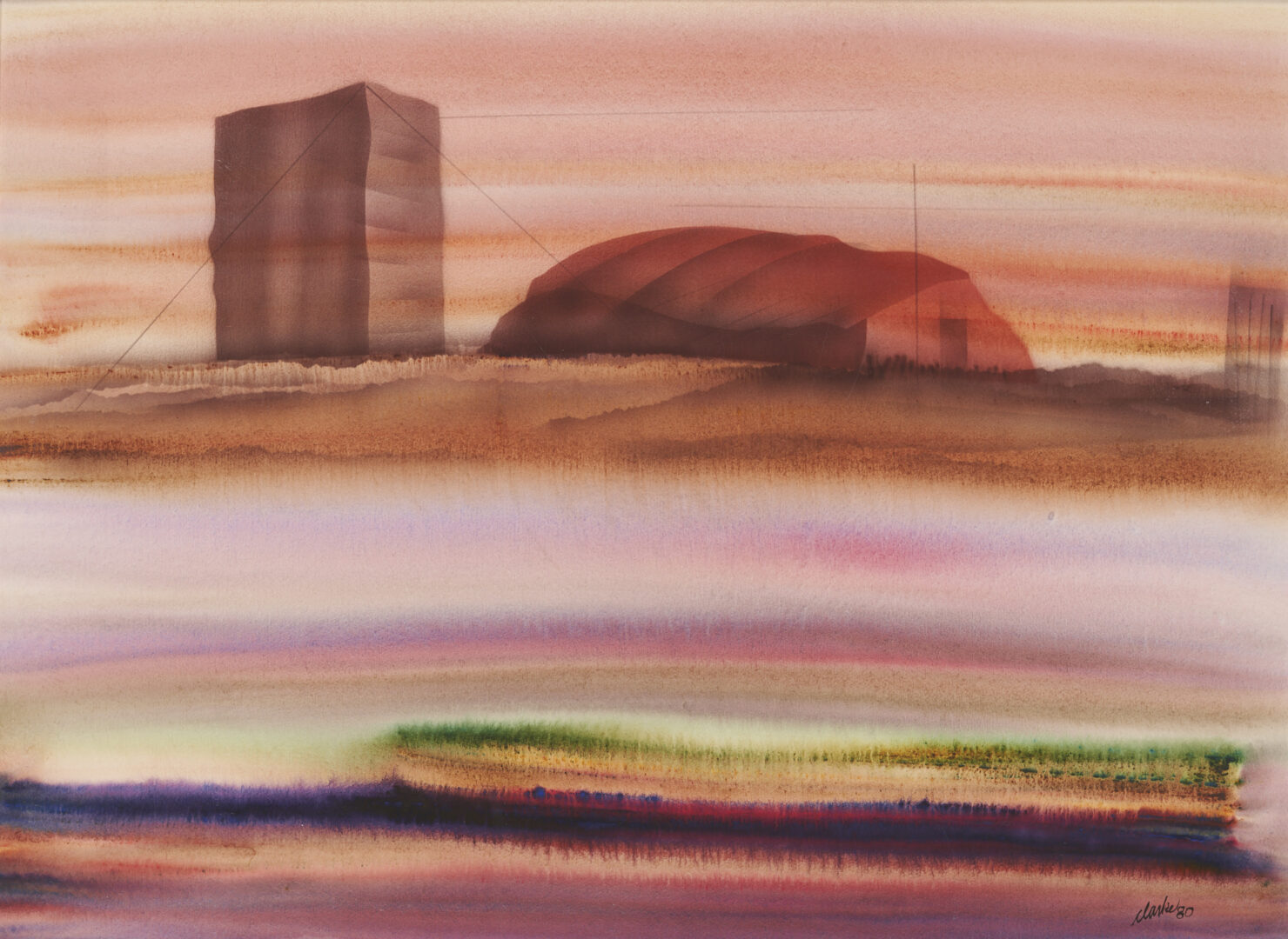 Lot 519: Pair of Richard Clarke Surrealist W/C Paintings, 1980