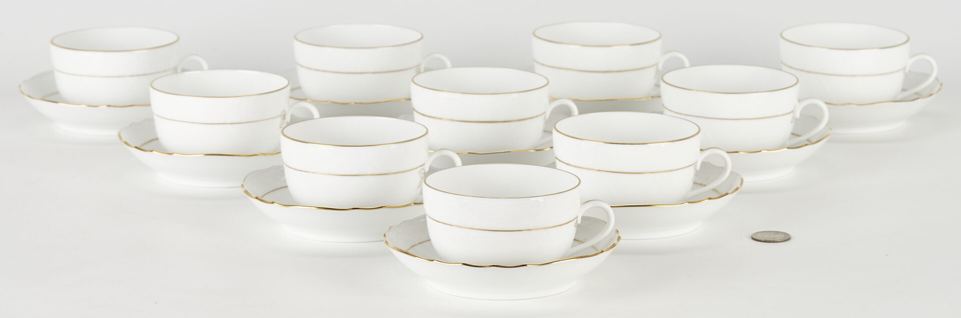 Lot 51: Herend Golden Edge Pattern Porcelain Cups & Saucers, 20 total