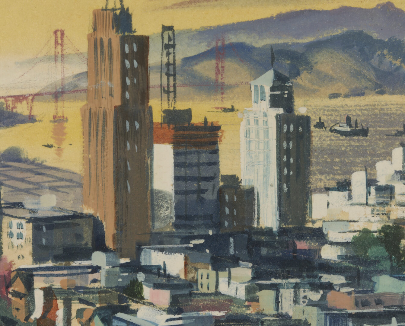 Lot 524: Louis Macouillard California Cityscape, San Francisco & Golden Gate Bridge