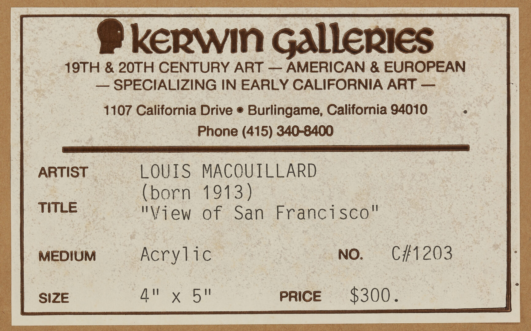 Lot 524: Louis Macouillard California Cityscape, San Francisco & Golden Gate Bridge