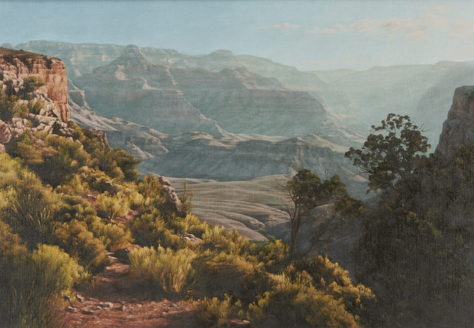 Lot 526: Tom Murray O/C, Photo Realism Western Landscape Painting, Buddha in the Mist