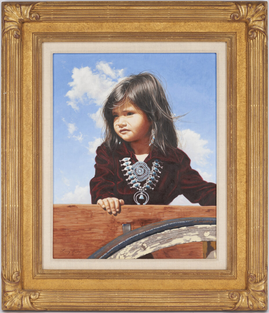 Lot 542: Larry Riley O/C Painting, Indian Girl