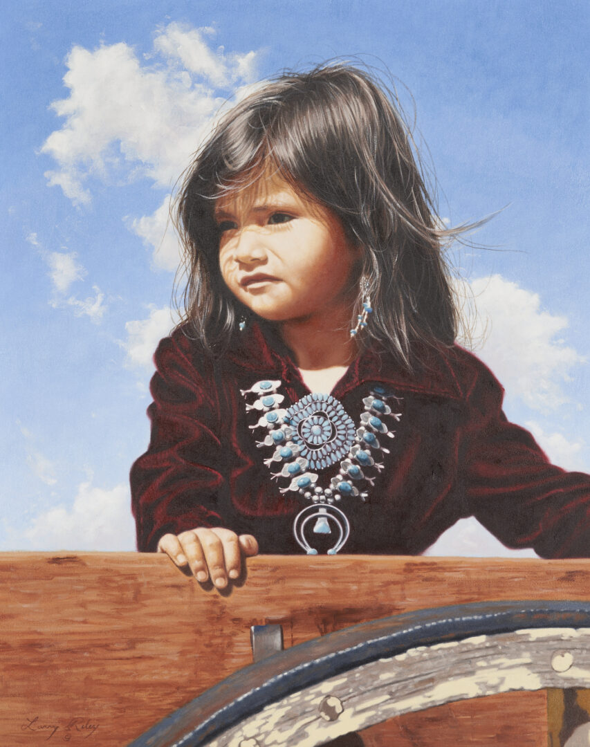 Lot 542: Larry Riley O/C Painting, Indian Girl