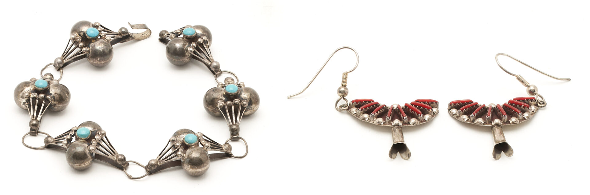Lot 550: Native American Squash Blossom w/ Earrings & Bracelet, 3 items