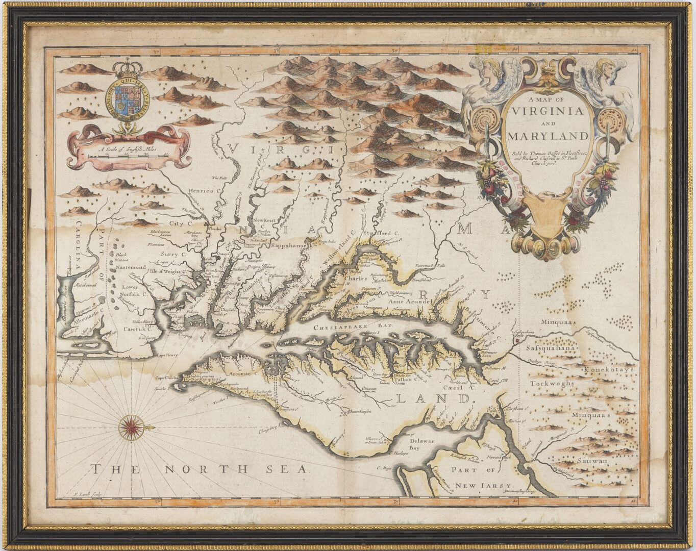 Lot 553: John Speed 1676 Map of Virginia, Maryland, and Chesapeake Bay