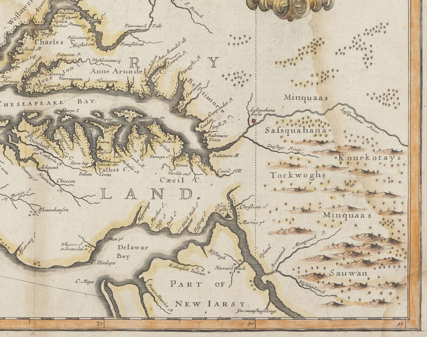 Lot 553: John Speed 1676 Map of Virginia, Maryland, and Chesapeake Bay