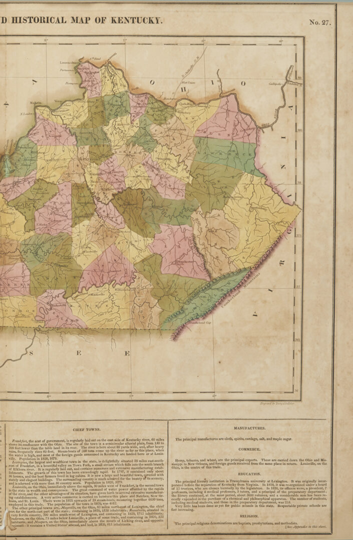 Lot 555: 2 Framed Historical Maps, North America & Kentucky, Carey & Lea