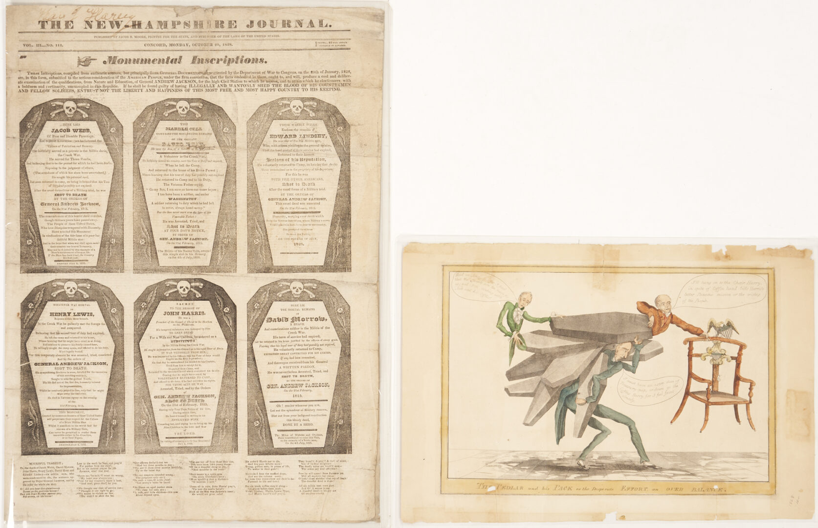 Lot 569: Andrew Jackson Coffin Handbill and Political Cartoon
