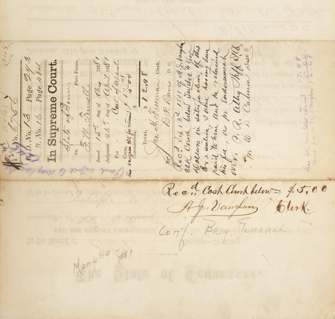 Lot 582: 12 West TN Documents incl. Civil War CSA Generals Vaughan, Humes, Gordon, Campbell