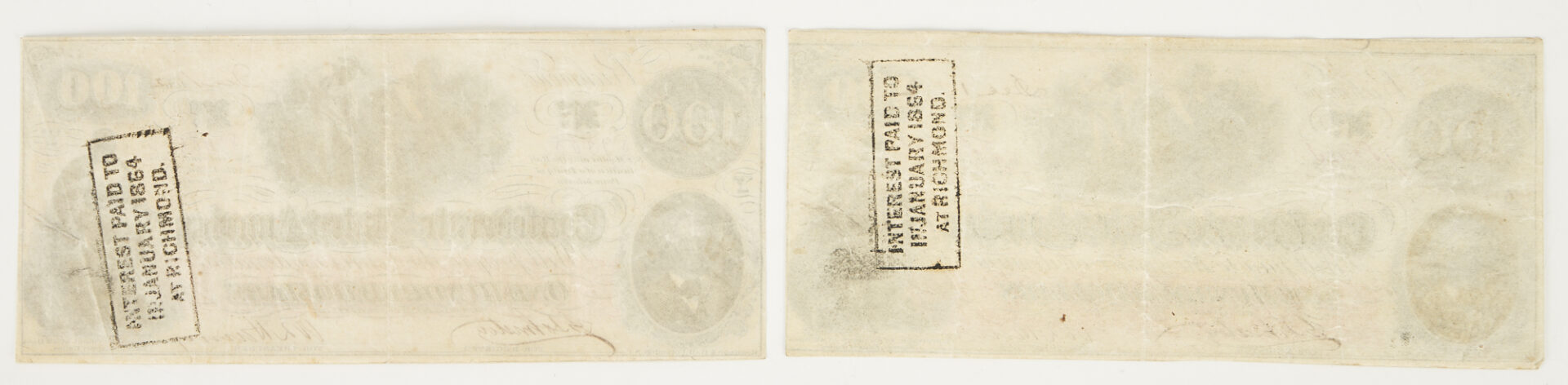 Lot 586: 6 1862 Virginia $100 CSA Currency Notes