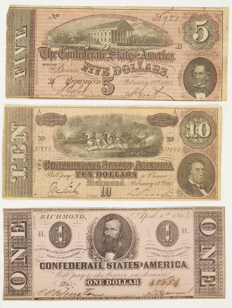 Lot 587: 9 CSA Obsolete Currency Notes, incl. $100 Train