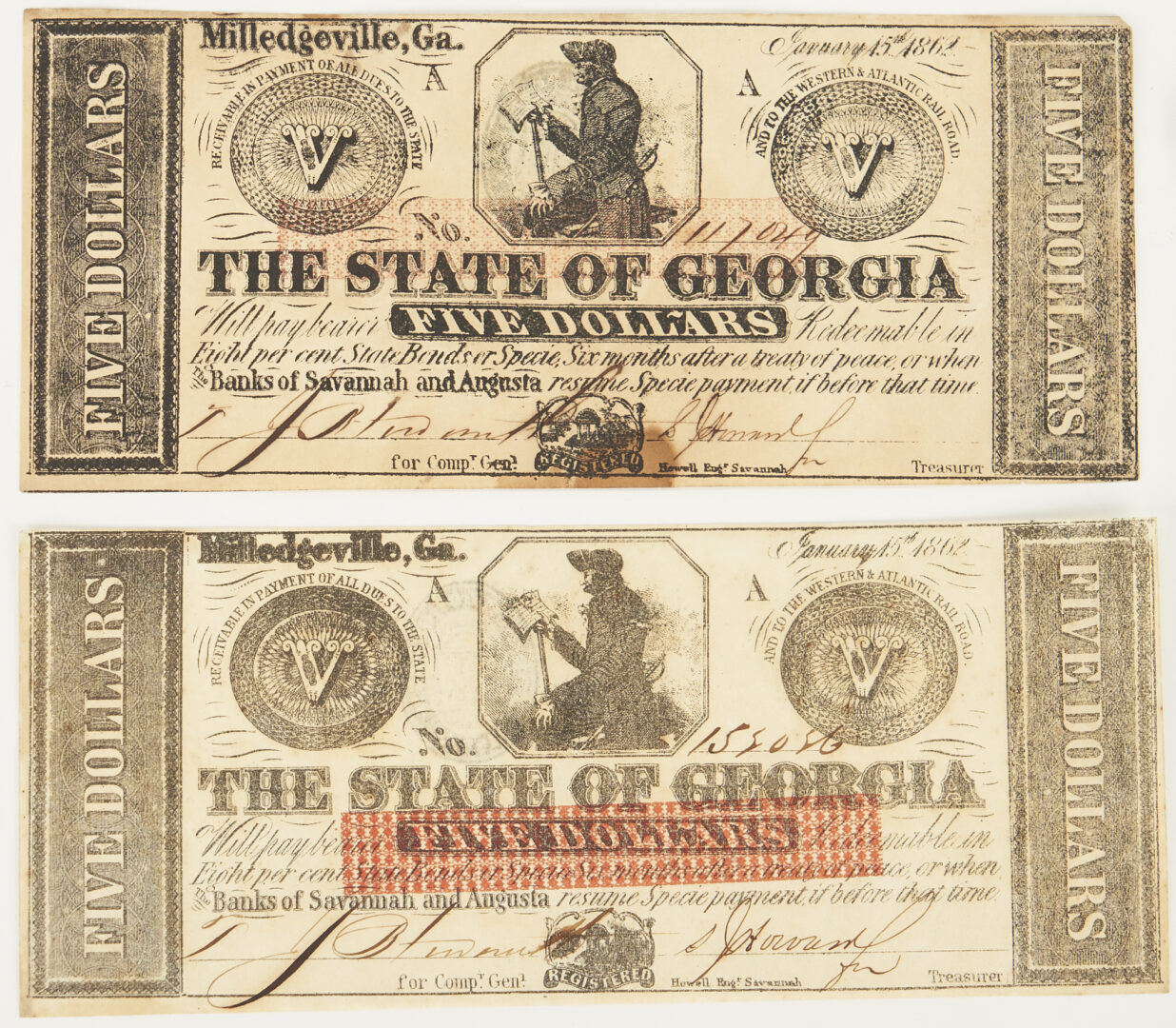 Lot 588: 11 Southern Obsolete Currency Notes, incl. GA, NC, SC & LA
