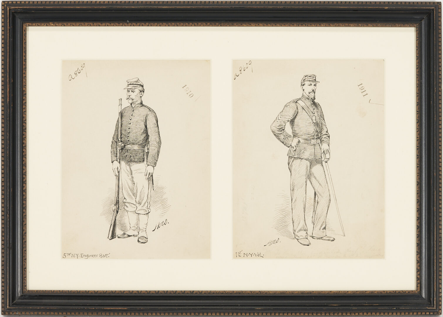 Lot 589: Pair of H.A. Ogden Ink Drawings, Civil War Uniforms, ex-David Rockefeller