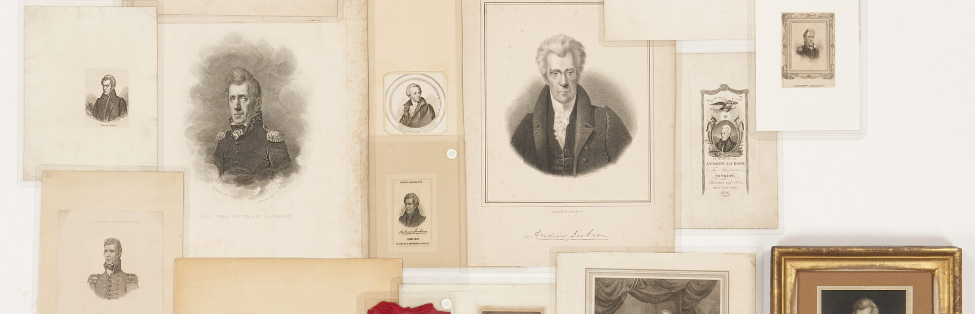 Lot 593: Collection of 24 Andrew Jackson Portrait Prints and related ephemera