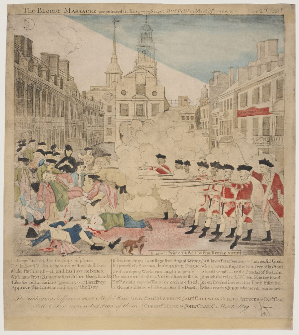 Lot 596: Circa 1950 ed. Paul Revere Boston Massacre Print, American Revolution