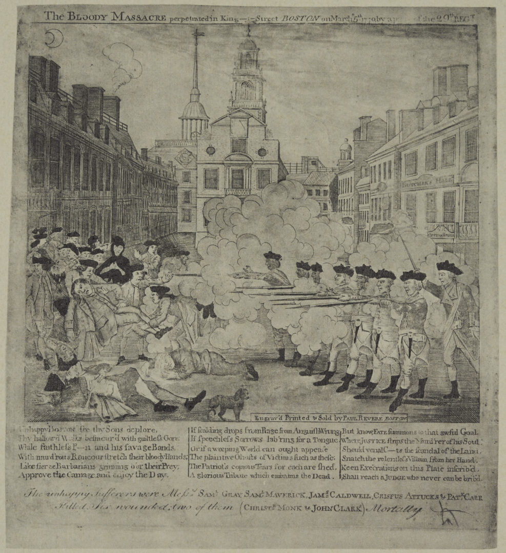 Lot 596: Circa 1950 ed. Paul Revere Boston Massacre Print, American Revolution