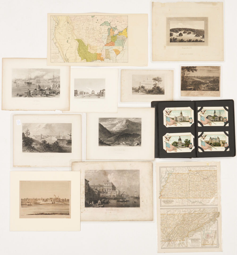 Lot 597: 11 Engraved Scenic Views and Maps inc. UVA, GA Female College, plus Postcard Album
