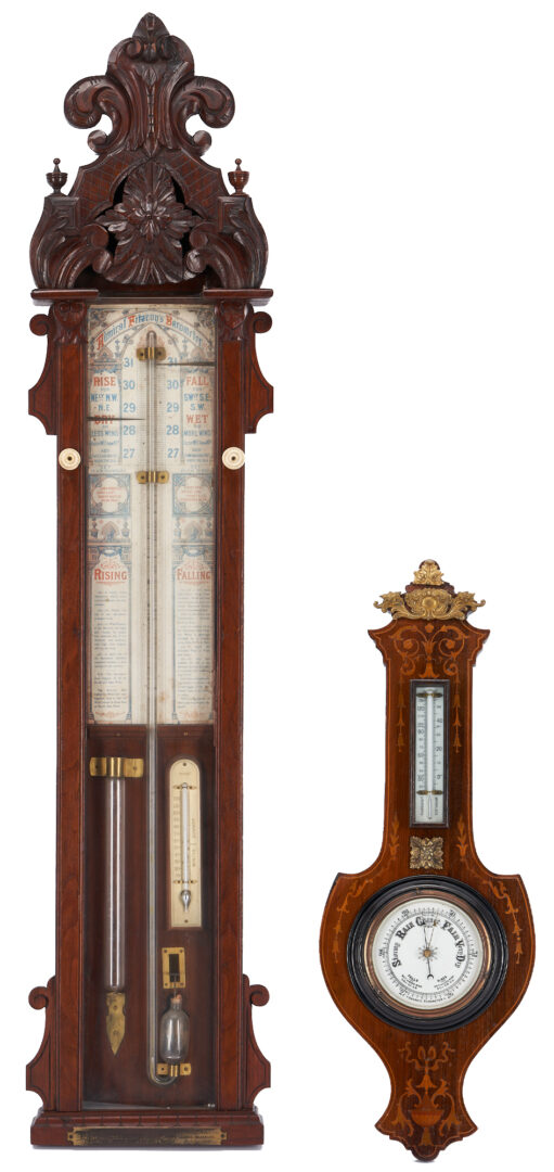 Lot 612: 2 19th C. Barometers: Marquetry and Admiral Fitzroy