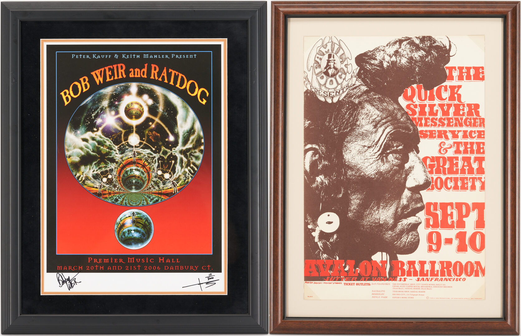 Lot 618: 2 Concert Posters, 1966 Quicksilver Msgr. Service plus Signed 2006 Bob Weir/ Ratdog