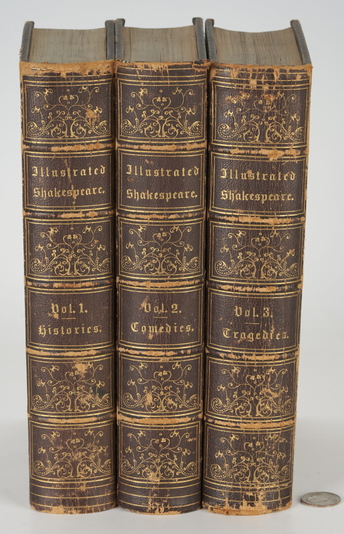 Lot 623: The Illustrated Shakespeare in 3 Vols, 1847 Leatherbound