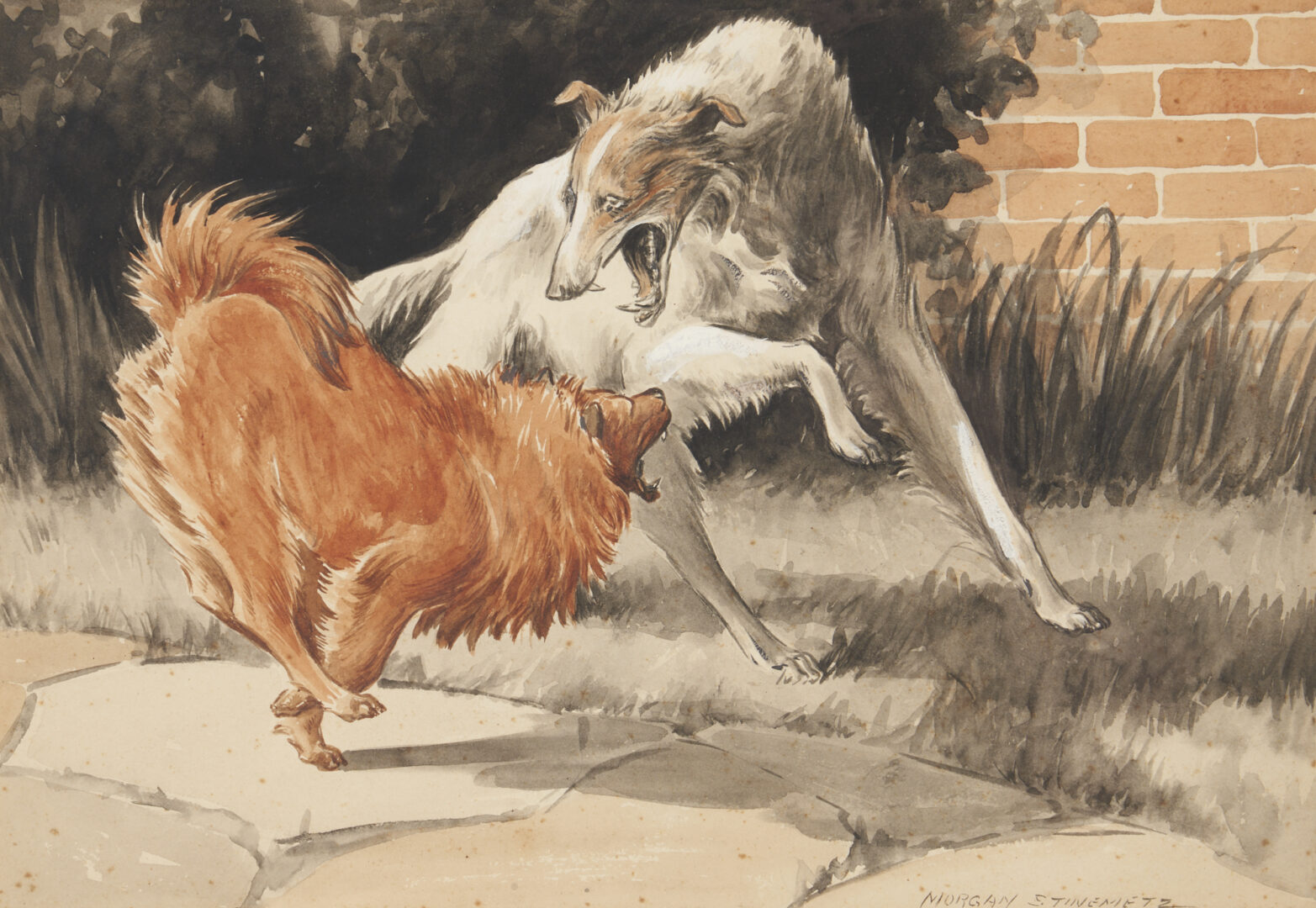 Lot 637: 6 Morgan Steinmetz Animal and Sporting Illustration Paintings and Drawings