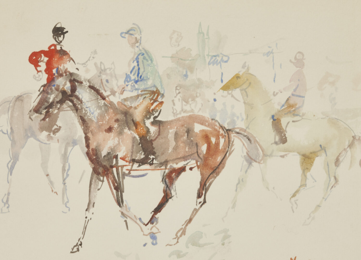 Lot 641: Hugo Matzenauer Pair of Equestrian Watercolors