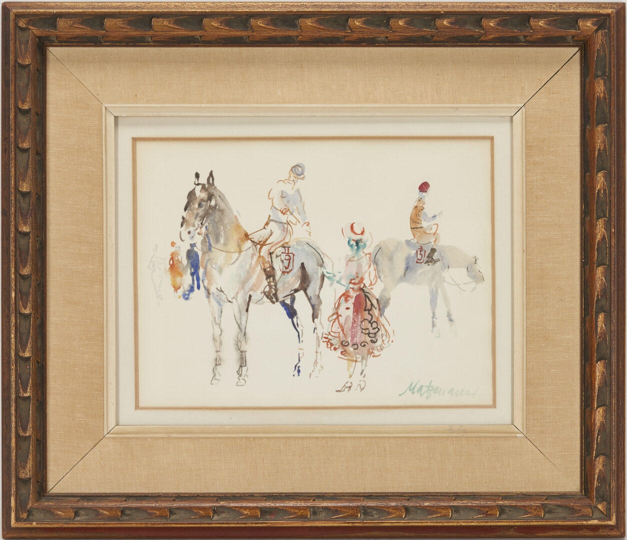 Lot 641: Hugo Matzenauer Pair of Equestrian Watercolors