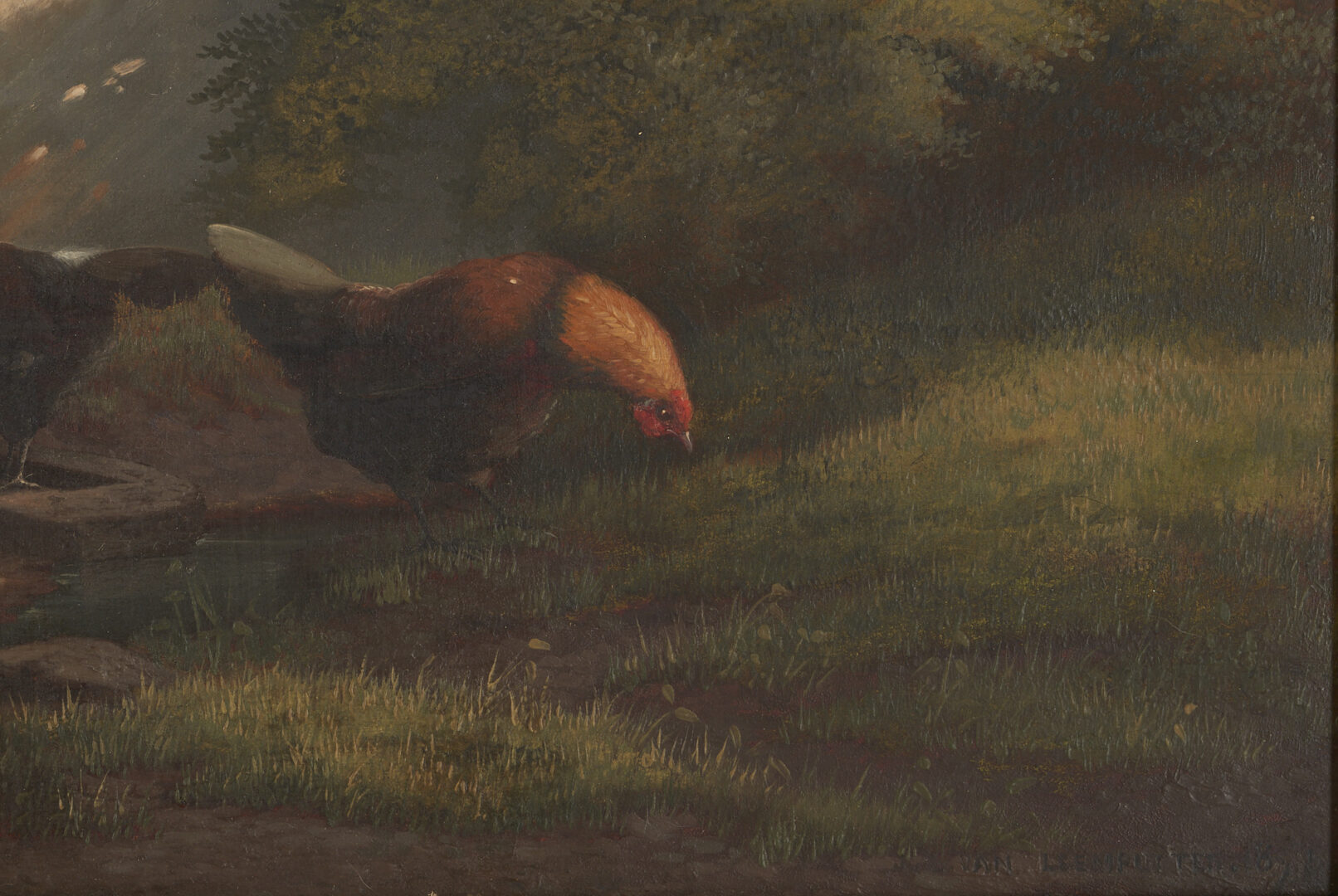 Lot 643: J. L. Van Leemputten O/P, Chickens in a Farmyard, 1871