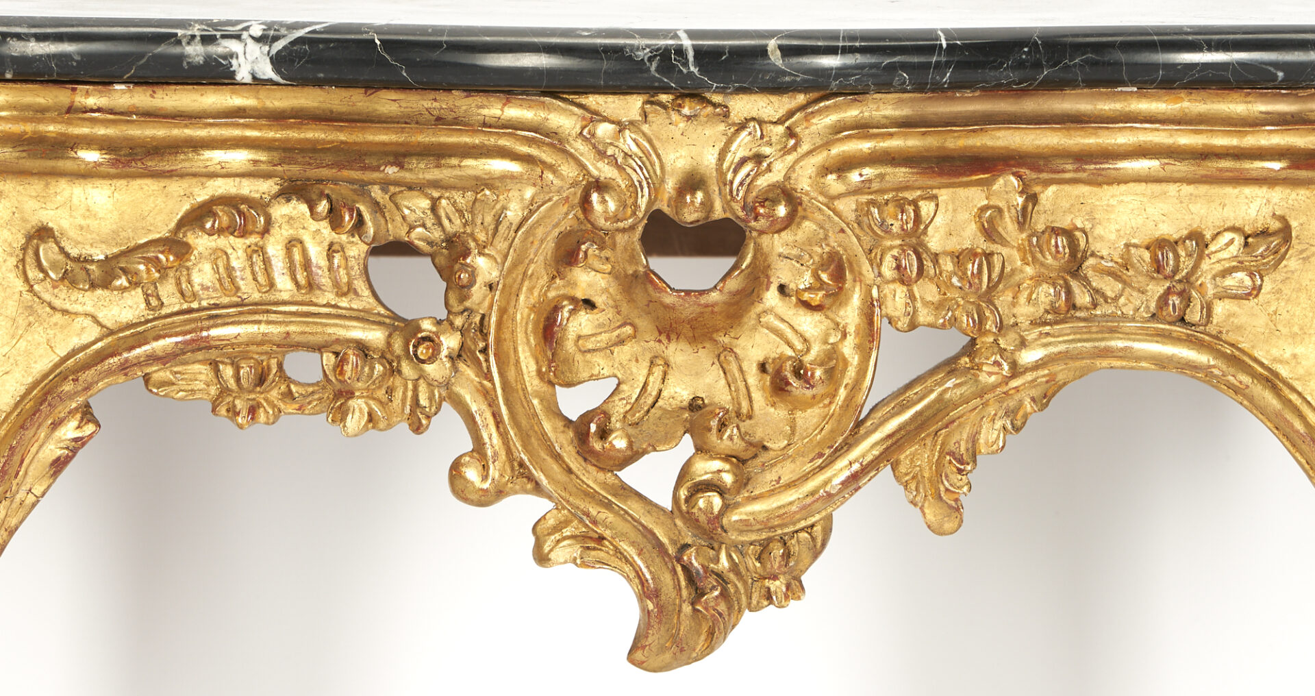 Lot 648: Small Louis XV style Giltwood Console Table, Black Marble Top
