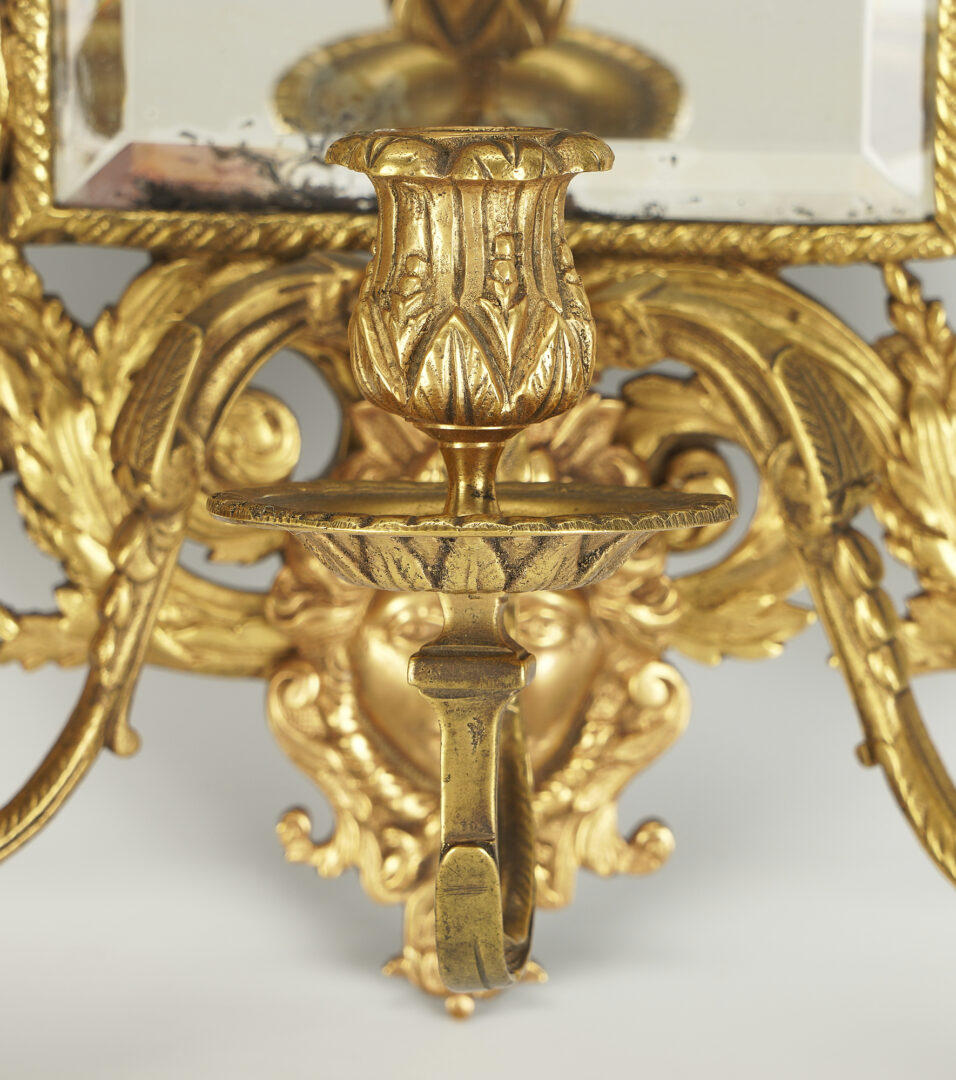 Lot 649: Pr. French Louis XV Style Gilt Bronze Mirrored Wall Sconces